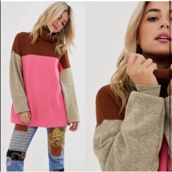 Free People Sweaters - Free People oversized color-block turtleneck sweater